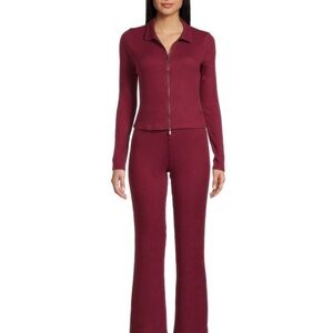 Women's Burgundy Ribbed Pants & Jumpsuit